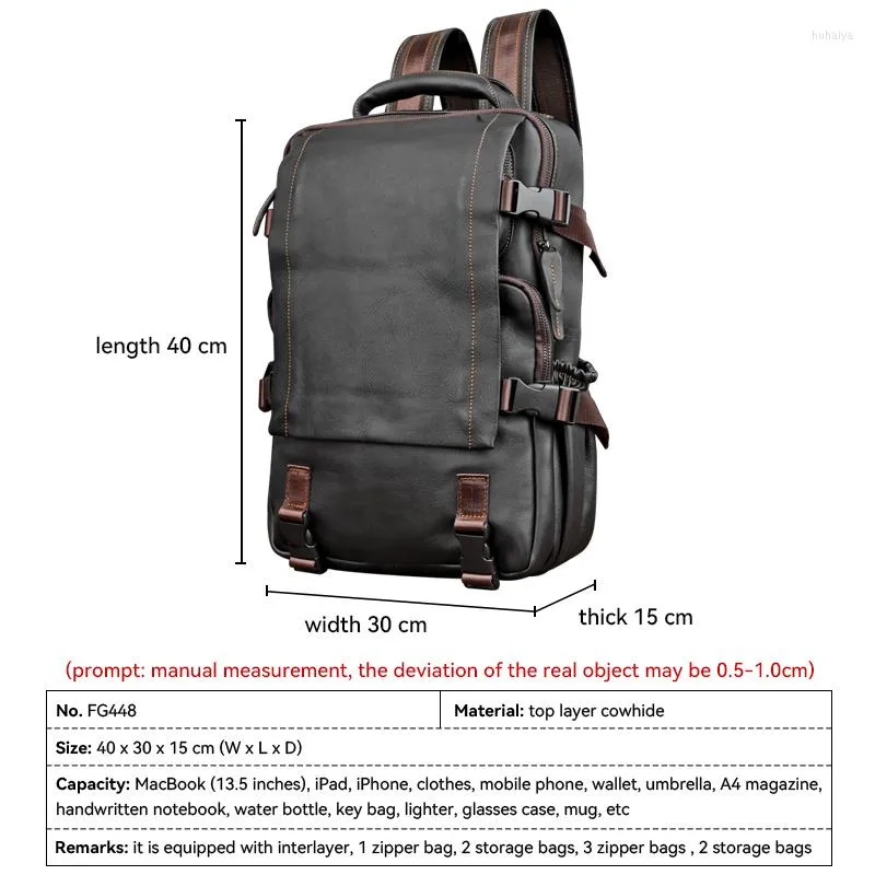 Backpack Large Capacity Men s Retro Genuine Leather 13.5 Laptop School Classic Lock Bag For Male Organizer Travel