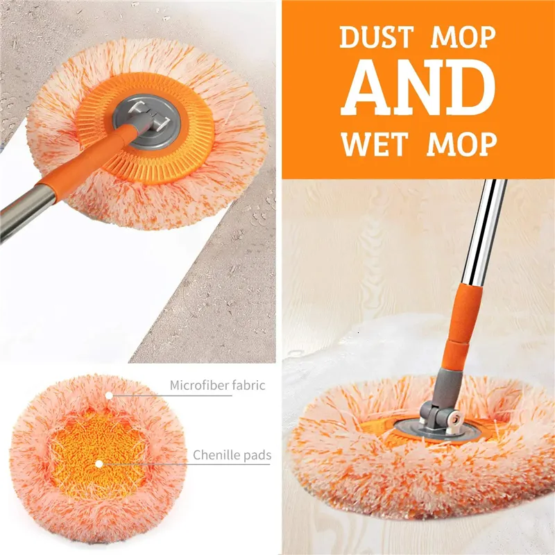 360 Rotatable Adjustable Sunflower Mop Extendable Soft Round Car Wash Mop for Household Lazy Dust Wall Floor Cleaning