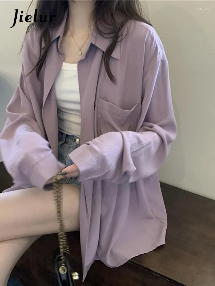 Women's Blouses Loose Korean Solid Color Long-sleeved Women's Shirt Summer Basic Slim Woman White Green Purple Simple Top