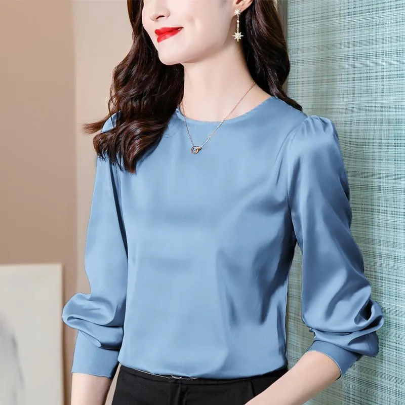 Frauen Blusen Shirts 2023 Jacquard Seide Frauen Satin Langarm Damen Rote Tops Und Taste Blusas Para Mujer