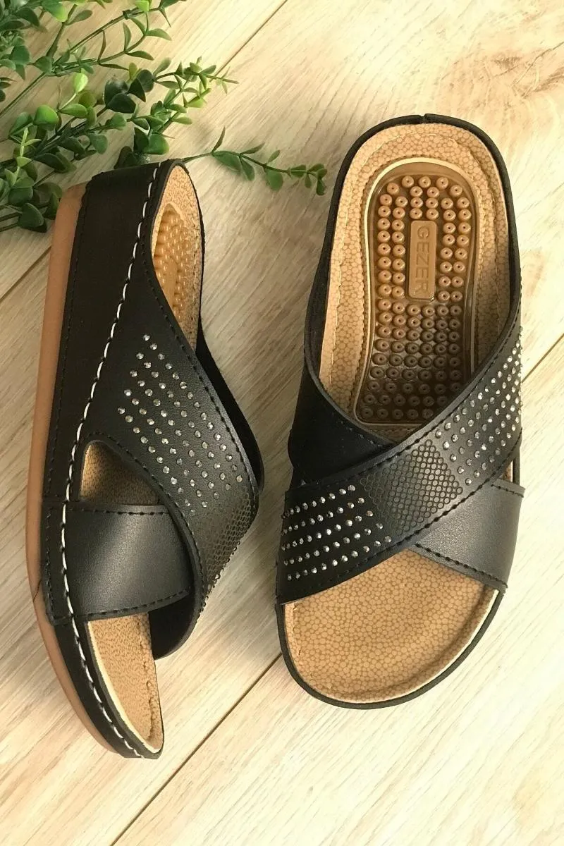 Chaussons Massage Semelle Croix Pierre D taill Noir M re
