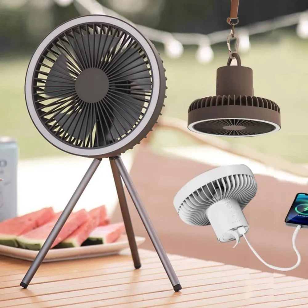 Fans 10000mAh Tripod Air Cooling Fan Desktop Fans with Night Light Outdoor Camping Ceiling Fan USB Chargeable 3 Gear Ventilador