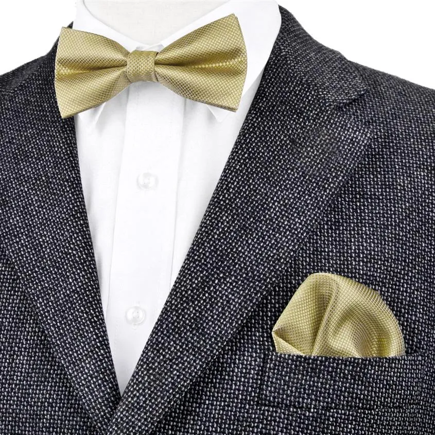 BF15 Solid verificado Gold Amarelo Mens Amarelo Pré-amarrado Tuxedo Busço Bow