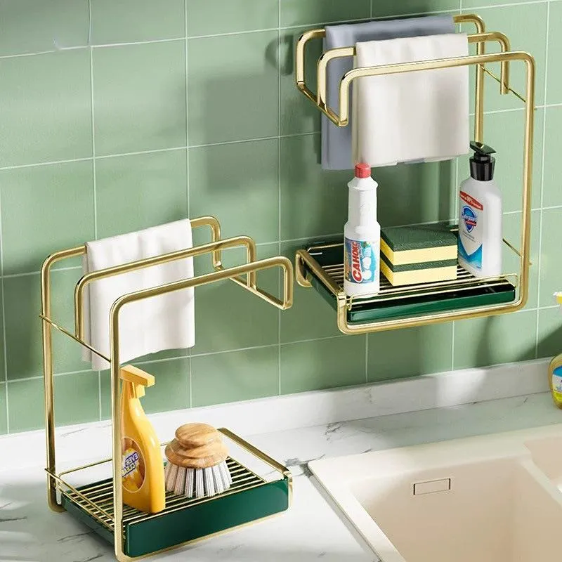 Organisation Dishcloth Rack Metallic Gold Thicken Kitchen Supplies Scouring Pad Sponge Handduk Storage Hanger Sink Rack Drain Rack Wallmontered