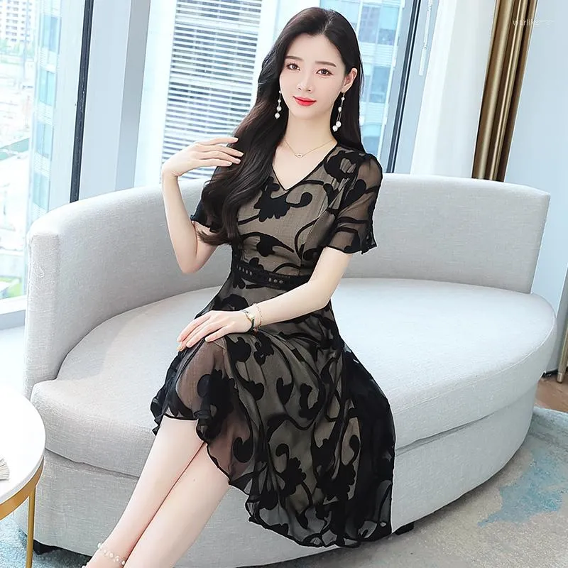 Black Chiffon Beach Boho Midi Dress Elegant Bodycon Slim 1920s Prom Dress For Women V Neck Short Sleeve Night Vestidos Perfect For Summer Parties 2023 From Warlikeman 25.72 DHgate.Com