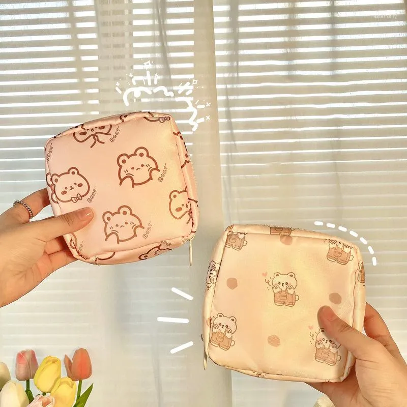 Bolsas de armazenamento Mulheres meninas Bolsa de grande capacidade de maquiagem cosmética Tampão de guardanapo bolsa de moeda de moedas Sanitárias