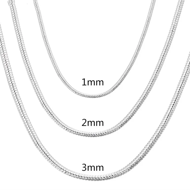 40-75 cm 925 sterling silver 1 mm / 2 mm / 3 mm solido collana a catena del serpente per le donne degli uomini gioielli di moda per il pendente spedizione gratuita