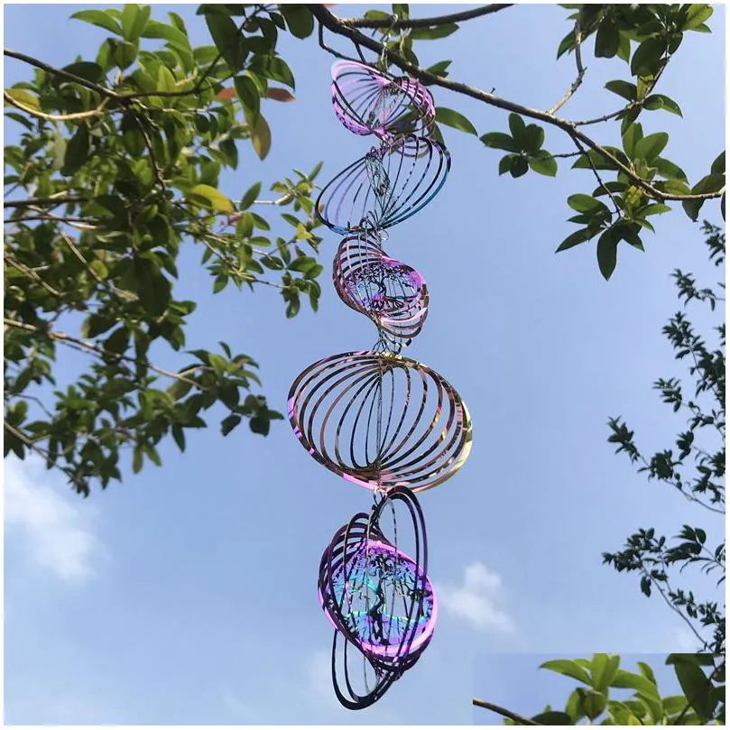 Decorative Objects Figurines 3D Rotating Wind Chimes Tree Of Life Spinner Bell For Home Decor Aesthetic Garden Hanging Decoration Dhp4A