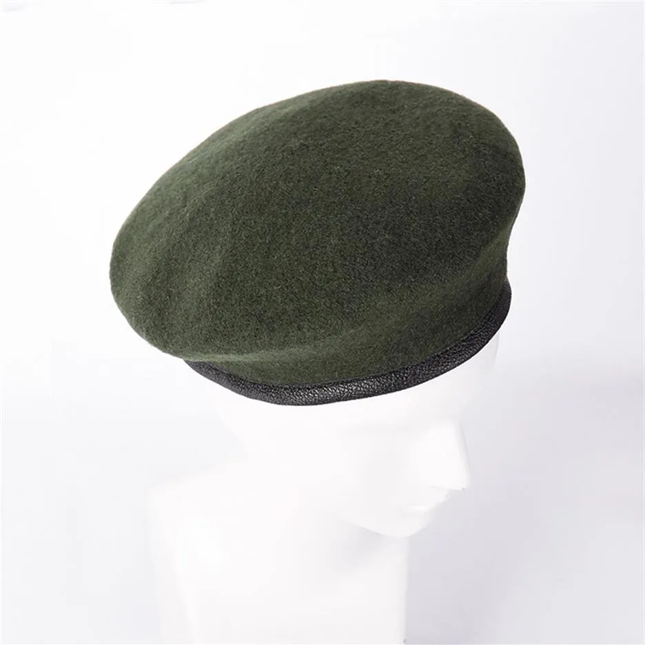 New British Army Beret Hat Type Officers Wool Mens Ladies Sailor Dance Beret Hat Cap Lined Leather Band3085