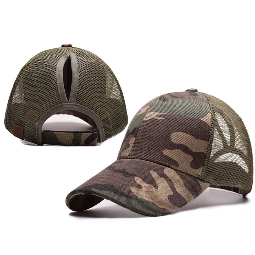 Berretto da baseball estivo da donna Cappello da donna regolabile con chignon disordinato Camouflage Cappellino da donna con snapback all'aperto CP0004255t