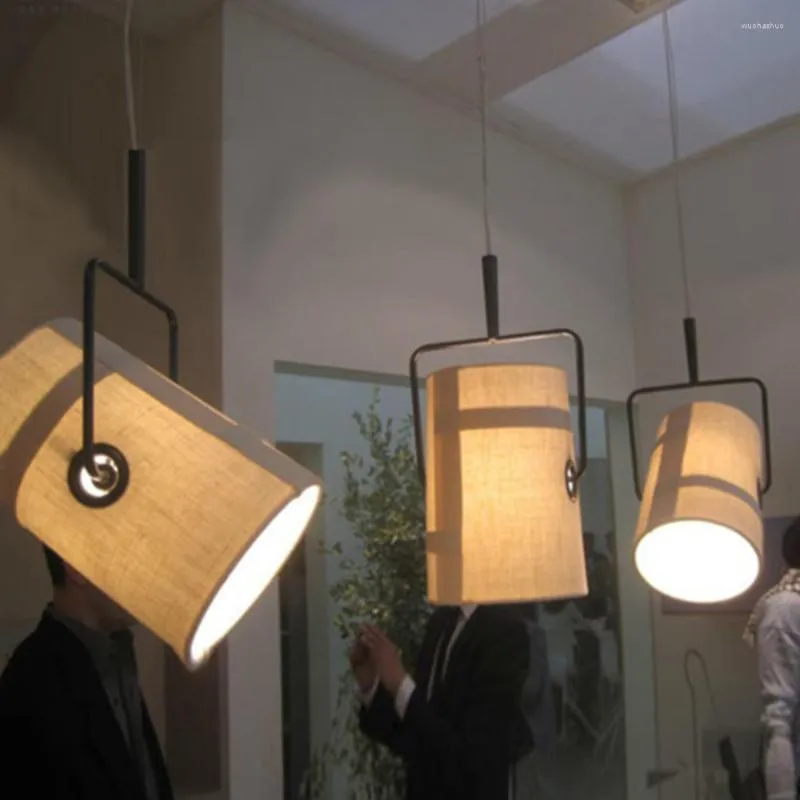 Hangende lampen LED -lamp Eenvoudig moderne creatieve slaapkamer woonkamer decoratie hangende roteerbaar jute emmer licht licht