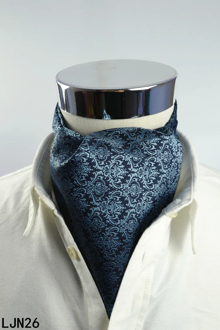 Sciarpa Uomo 100% Seta Dupion Doppio Strato Pois Blu Lunga 160cm FEIMANYUAN