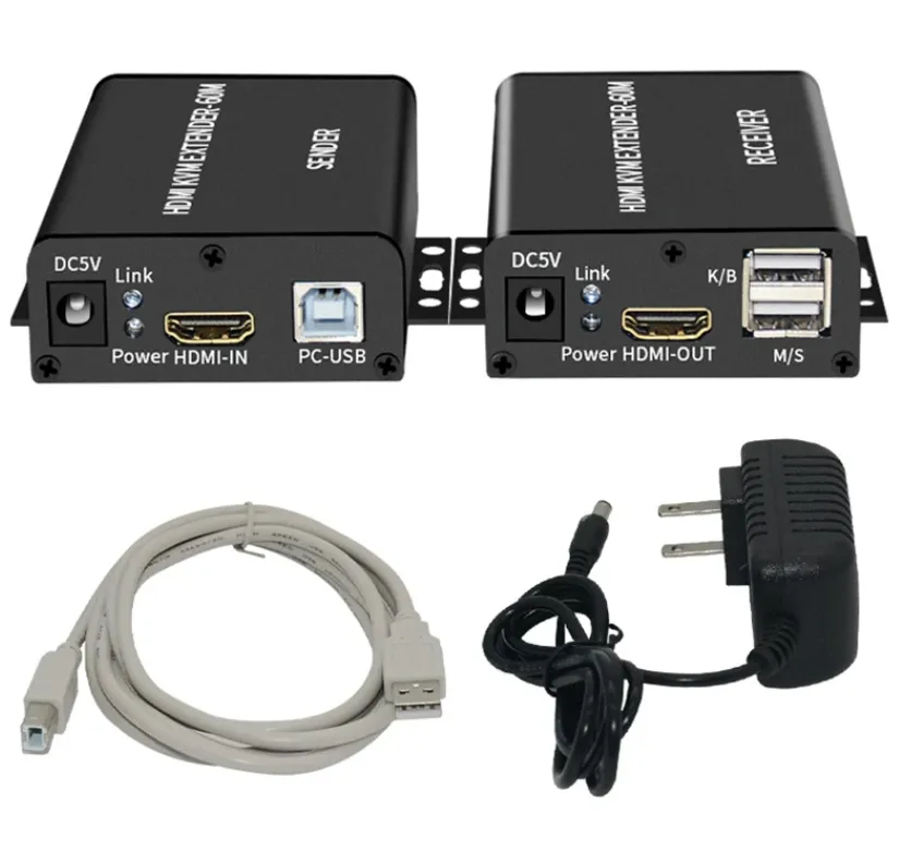 Extension HDMI KVM 1080P sur câble Ethernet Cat5/6 jusqu'à 60M, extension HDMI USB RJ45 LAN, prise en charge de l'extension du clavier et de la souris, transmission