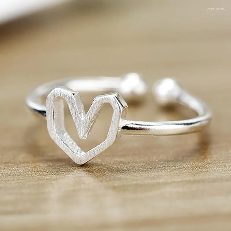 Anneaux de mariage Simple mode coeur amour couleur argent bague de promesse réglable pour les femmes petit doux délicat bijoux à la mode en gros