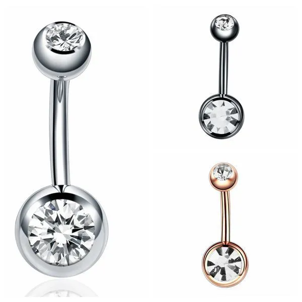 Rose Golden Double Crystal Belly Piercing Studs With Cubic Zirconia