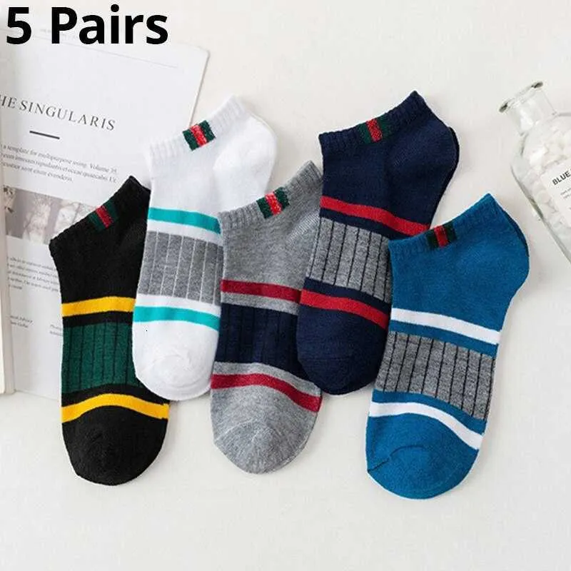 Pairs Man Socks Wholesale Compression cotton Of 5 Mens Casual Boat Simple Sweat Absorbing Breathable Vertical Bar Parallel Bars Ovement Tube