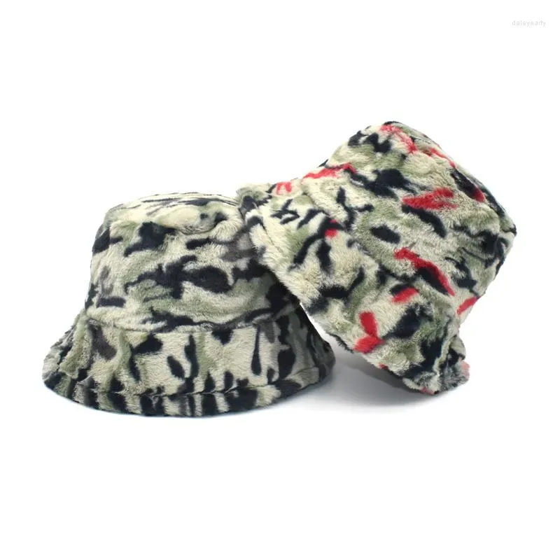 Bérets Camo chaud casquettes laine fausse fourrure hiver seau chapeau pour femmes Camouflage pêcheur chapeaux casquette Panama dame mode