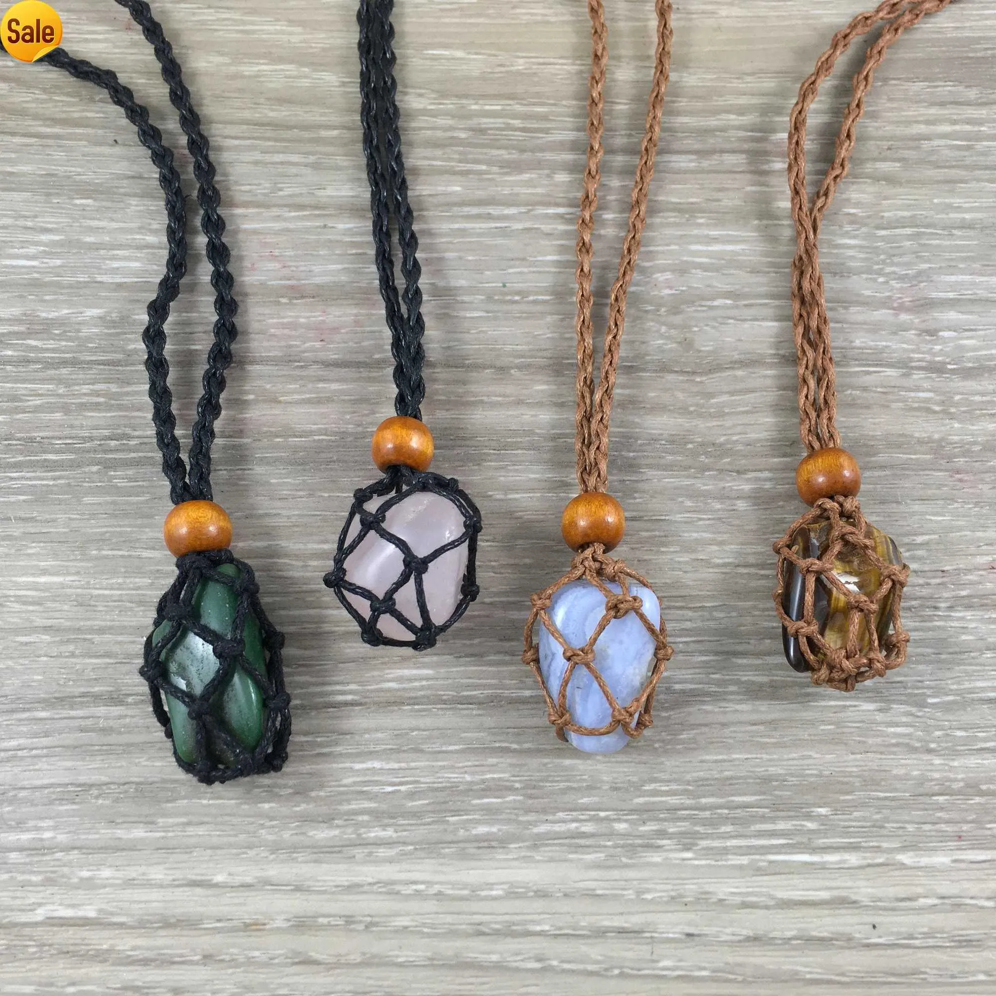 Handmade Hemp Cord Necklace with Natural Amethyst Bohemian Style