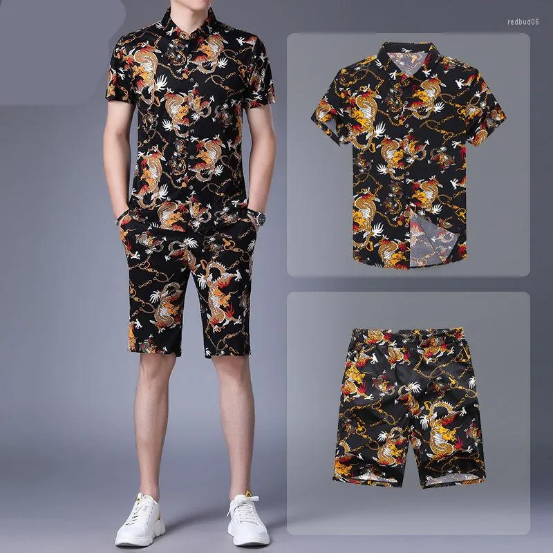 Tute da uomo Tuta da strada da uomo Stampa tigre 2023 Estate Camicia a maniche corte con bottoni Pantaloncini da spiaggia Abbigliamento casual Set da 2 pezzi M-4XL