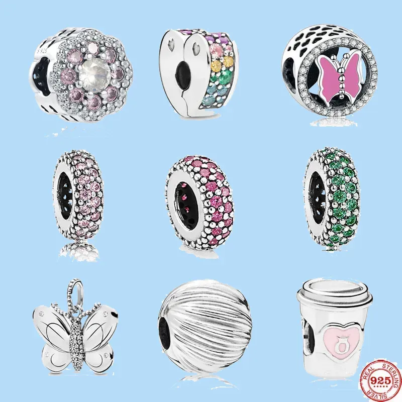 925 sterling silver charms for pandora jewelry beads Dangle New european cup butterfly rose red pink spacer clip diy