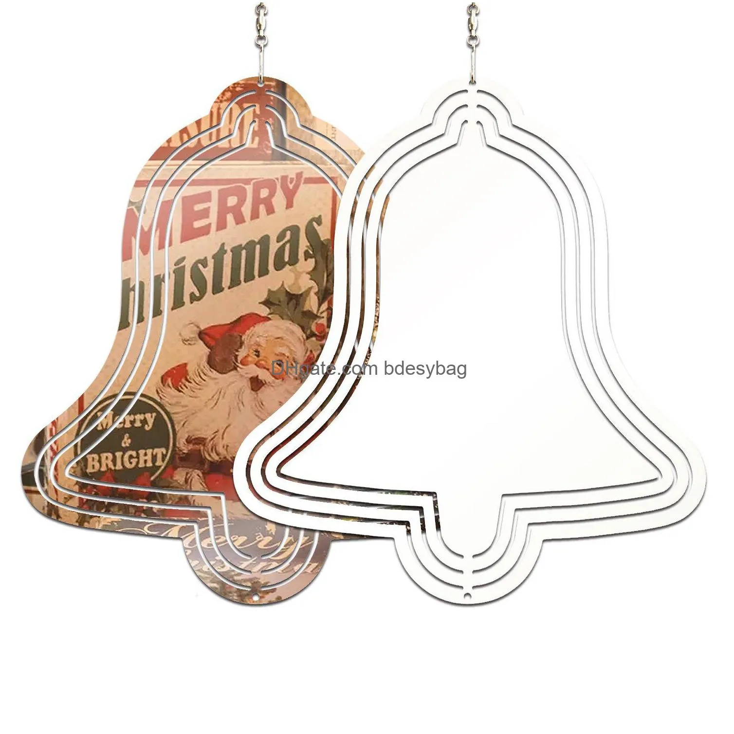 Sublimation Blanks Vent Spinners En Plein Air Métal Grande Taille Forme De Cloche Vierge Pour La Décoration De Noël Ornements Suspendus Drop Delivery Dhegr