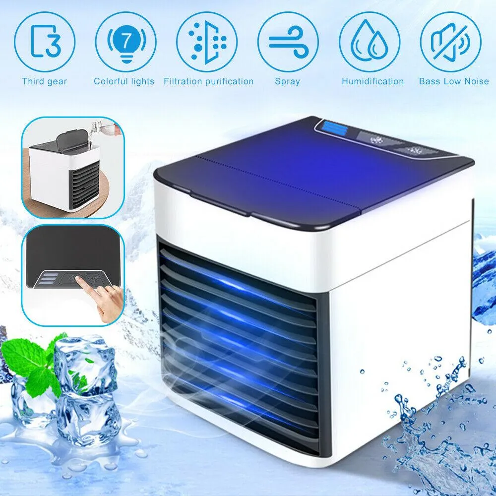 Fans Home Mini Air Conditioner Portable Air Cooler 7 Färger LED USB Personlig Space Cooler Fan Air Cooling Fan Laddningsbar fläktskrivbord