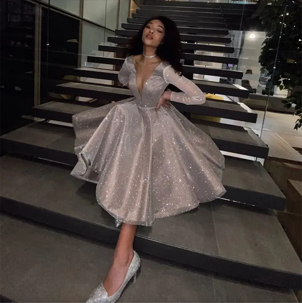 Sparkling Knee-Length Long Sleeve Prom Dress with V-Neck and Zipper Back from Dhgate Prom Dresses - price 147.55 Sparkling Knee-Length Long Sleeve Prom Dress with V-Neck and Zipper Back from Dhgate Prom Dresses - price 147.55