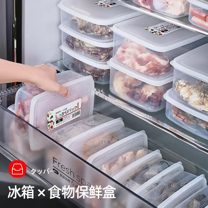 Lagringsflaskor japansk stil kylskåp frys färsk låda flerstorlek ingen sträng sortering arrangör uppvärmd stapelbar rymdbesparing