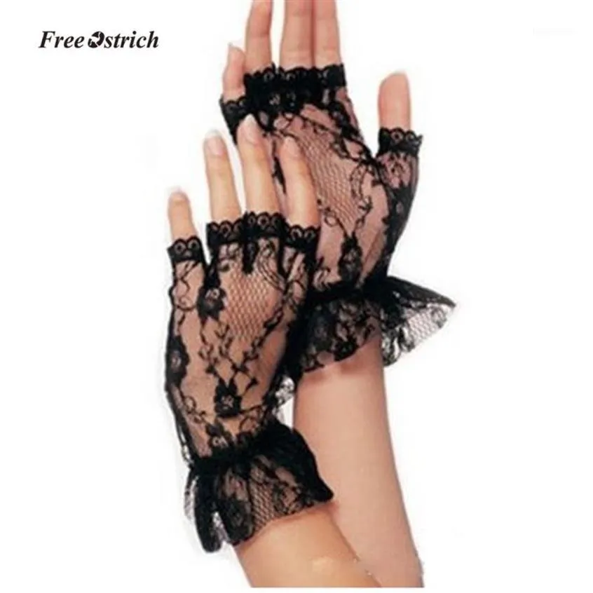 Weiche Straußenhandschuhe für Damen, kurze schwarze Spitze, fingerlose Handschuhe, Netz, Goth, Gothic, Kostüm, Hochzeit, Strumpfhosen, Strümpfe, 20191290f