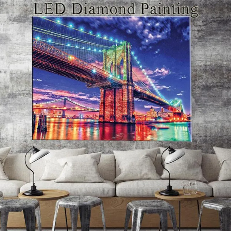 Stitch Diamond ricamo fai -da -te luce a led pittura diamante paesaggio di londra bridge diamante mosaico inverno 30x40 cm con decorazione di cornice regalo