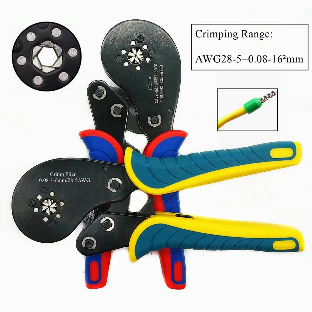 Alicate de crimpagem elétrica Tang Alicate manual AWG285 = 0,0816 mm2 Conjunto de braçadeiras de precisão Ferramentas de crimpagem de terminal tubular Mandíbulas de alta precisão