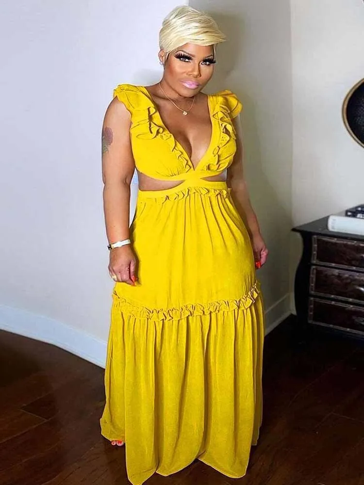 Ladies yellow maxi dress sales