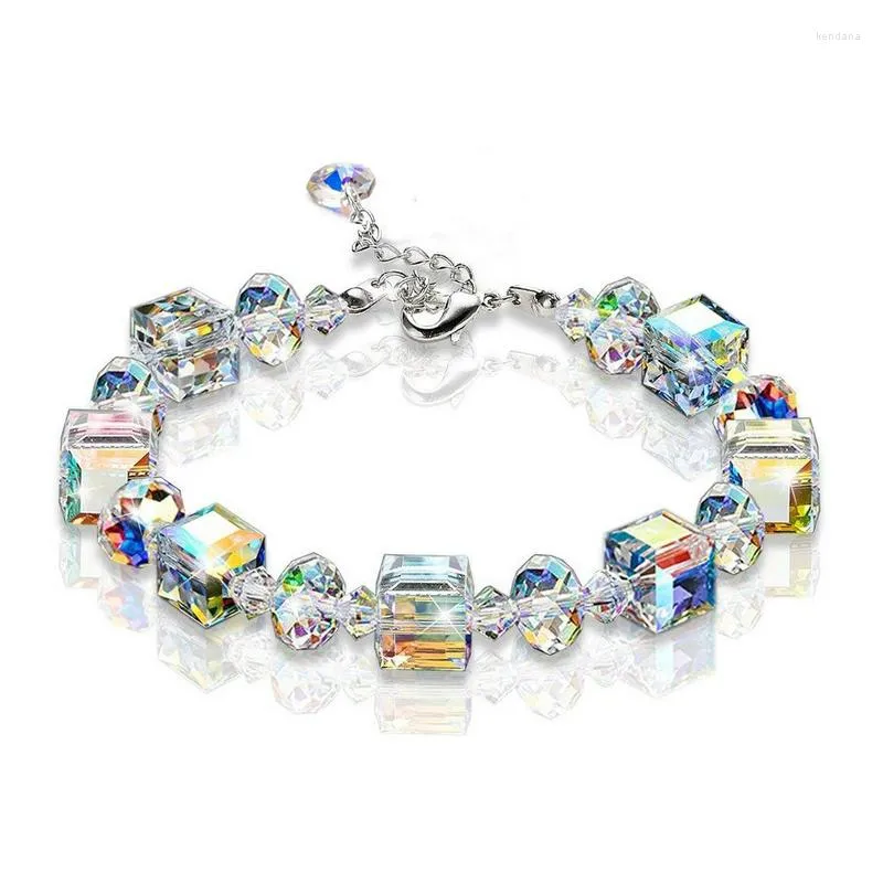 Bracelets de link Bracelete de cristal de cristal duplo para mulheres brilhos de vidro quadrado brilha