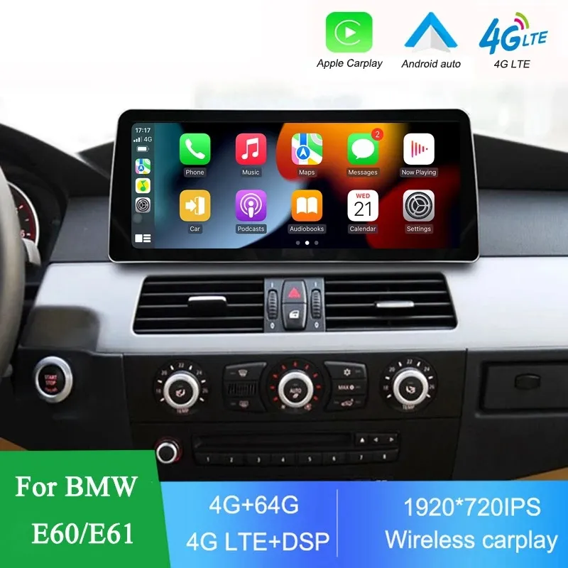 12.3 "lecteur multimédia de voiture Android 11 pour BMW E60/E61 WIFI SIM BT Apple Carplay GPS Navi écran tactile IPS moniteur Radio