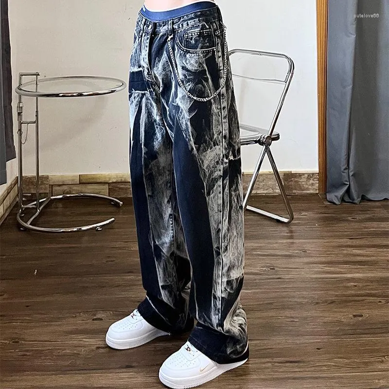 Herenjeans arrens hiphop punk mannen denim broek mannelijke y2k grafische rave broek voor losse casual zwarte Koreaanse streetwear hippie