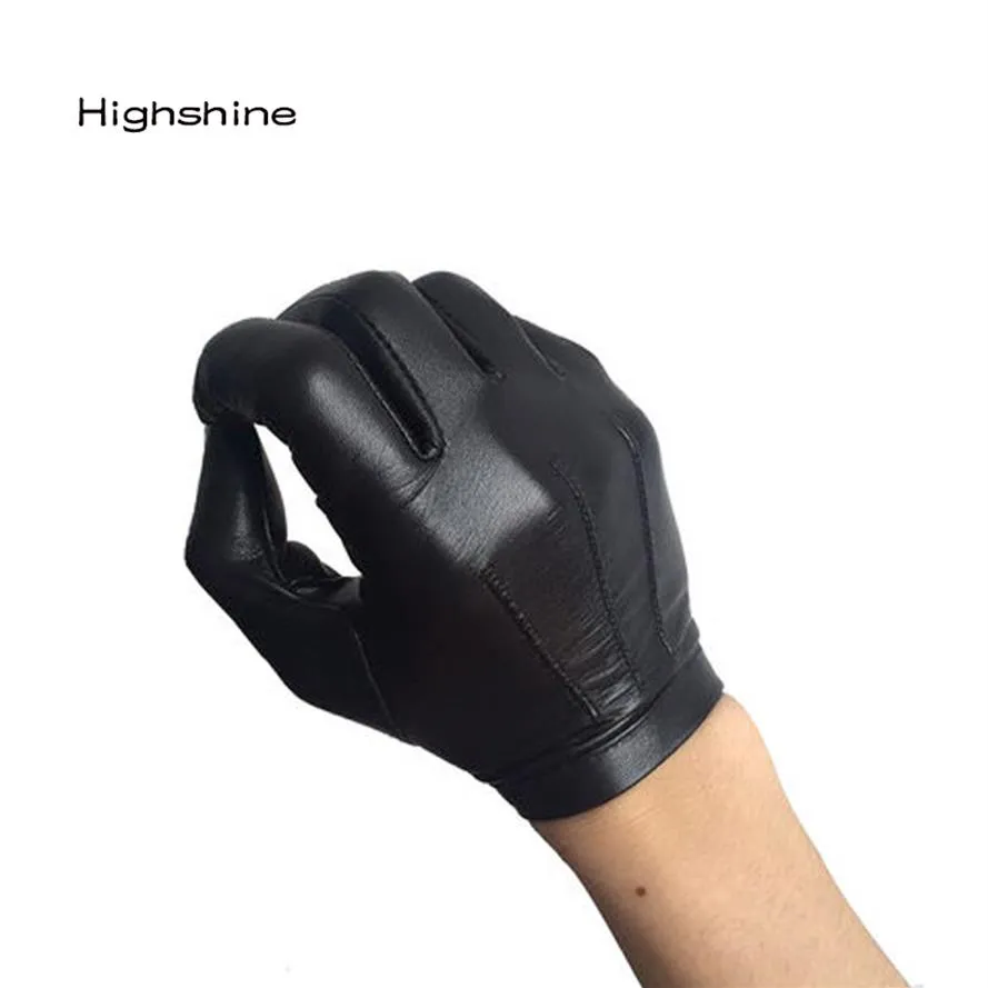 Highshine Bouton de poignet non doublé Un morceau entier de gants d'hiver en cuir de mouton à écran tactile pour hommes Noir et marron LJ201221207Q