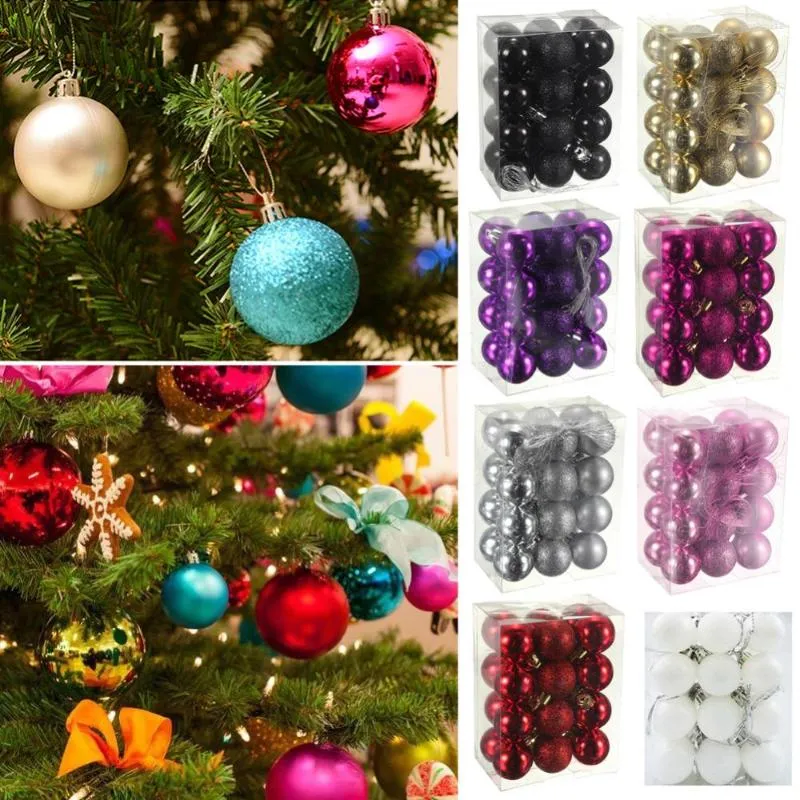 Décorations de Noël 24 PCS Arbre Boules Suspendues Ornements 2023 Année Pour La Maison 3cm Boule Boule Xmas Party Decor