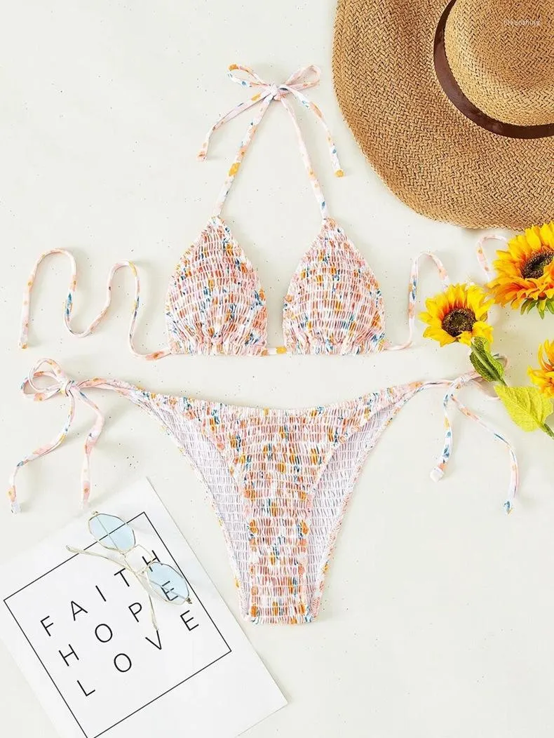 2023 Printed Fashion Bikini Thong Swimsuits For Women Lace Up
