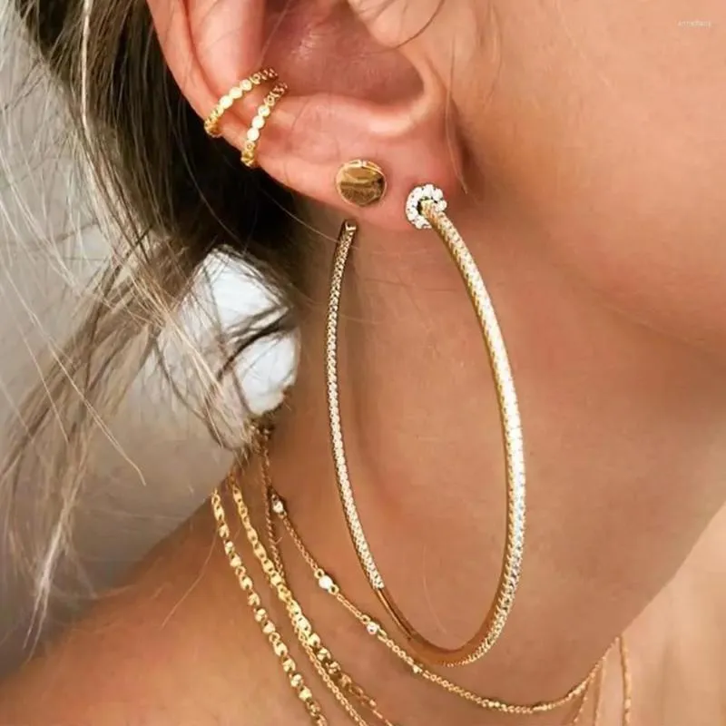Hoop Earrings BeaQueen Super Big Statement Round Top Brazilian Dubai Gold Color Cubic Zirconia Jewelry For Women Rock Party E626