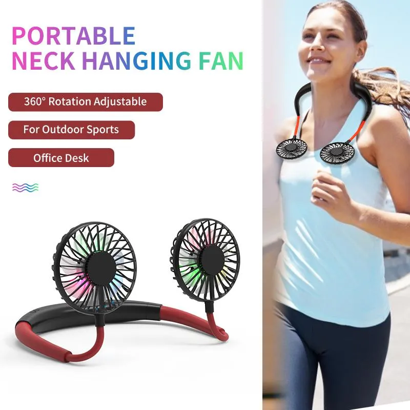 Fans Portable Fan Sports Cooling Neck Hanging Fan Hands Free USB Rechargeable Adjustable Neck Mini Fan 3Speed Dual Fan Home Office