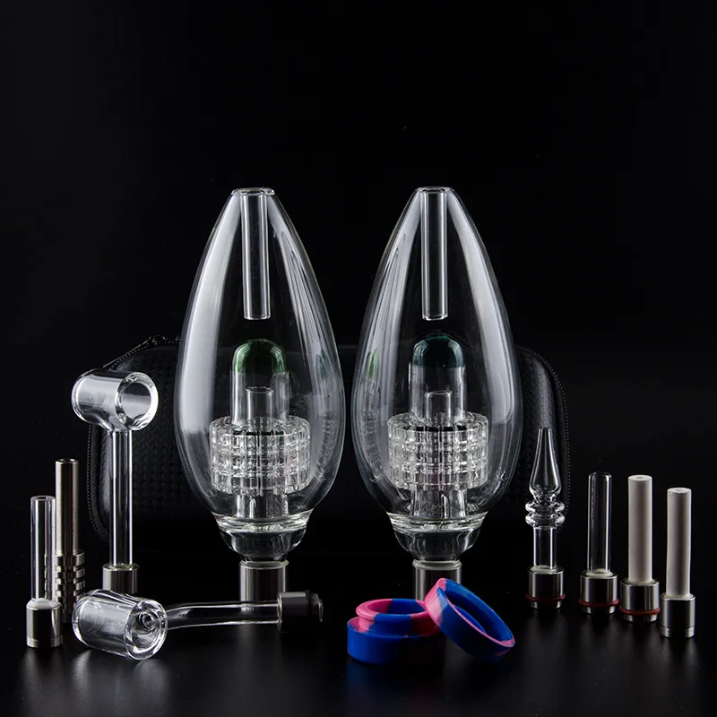 Chinafairprice NC064 Pipa da fumo Dab Rig Glass Water Bong Bag Set 510 Titanium Quartz Ceramic Nail Dabber Tool Silicon Jar OD 63mm Diamond Cut Perc Bubbler Pipes