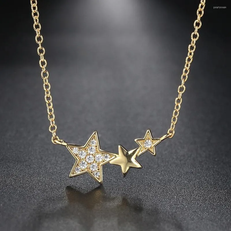 Ketten Drei Sterne Choker Halsketten Für Frauen Kpop Zierliche Gold Farbe Kette Am Hals Zirkon Anhänger Weibliche Schmuck Großhandel