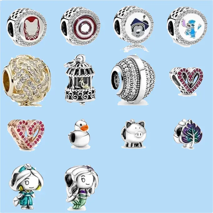 925 Silber Perlen Charms passen Pandora Charm Prinzessin Meerjungfrau Perle Liebe Herz Blau Türkis Crysta