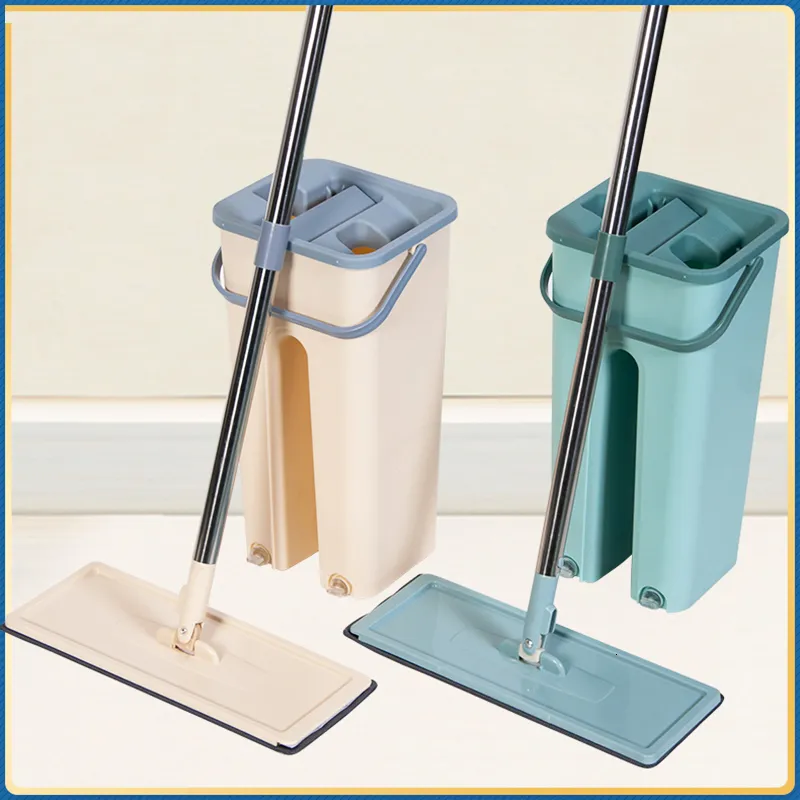 Mops Squeeze Mop mit Eimer, freihändige, flache Bodenwischer, Heim-, Küchen- und Haushaltsreinigungswischer, nasse oder trockene Verwendung, 230512