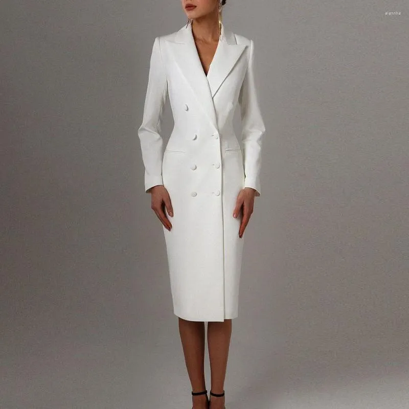 Women's Suits Double Breasted Women Slim Fit Ivory Soild Jacket Tailore-Made 1 Pieces Blazer Set Ladies Business Office Wear Coat Long