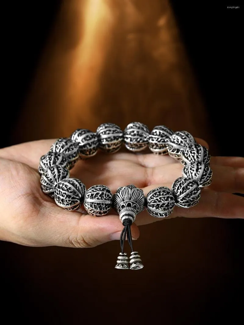 Strand Handmade Sterling Silver Walnut Bracelet Men's Personality Playing Buddha Beads