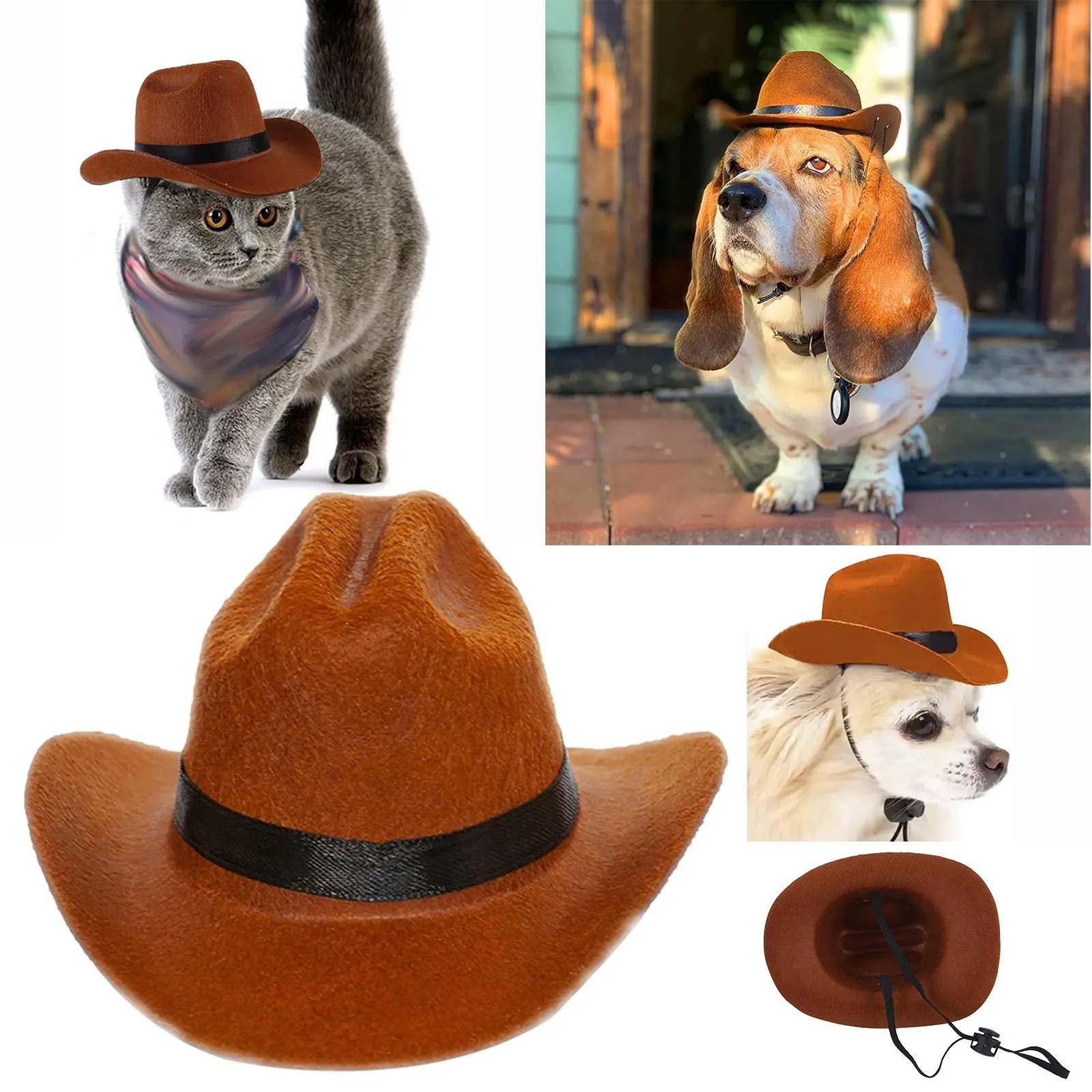 Benodigdheden Huisdier Cowboyhoed Kleding Hond Kat Cowboyhoeden Puppy Verstelbare pet Geschikt voor kleine honden en katten Verjaardagsfeestje Fotoshoots