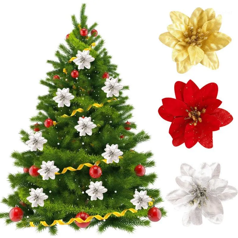 Christmas Decorations 20PCS DIY Flowers Glitter Artificial Flower Head Home Tree Wedding Party Decoration1