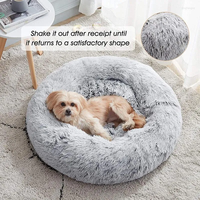 Łóżka kota okrągłe uspokajające łóżko piesowe Ogrzewanie przytulne puszyste pluszowe zwierzęta amortyzowane sofy sofa mata u spalania wielu rozmiarów m-xl