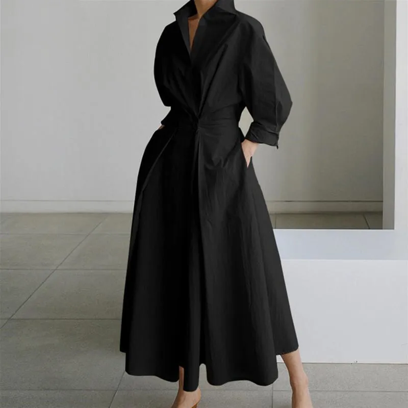 Plus size jurken 5xl herfst en wintergrootte dameskleding modestraat casual jas knop rapband swing jurk solide 230512